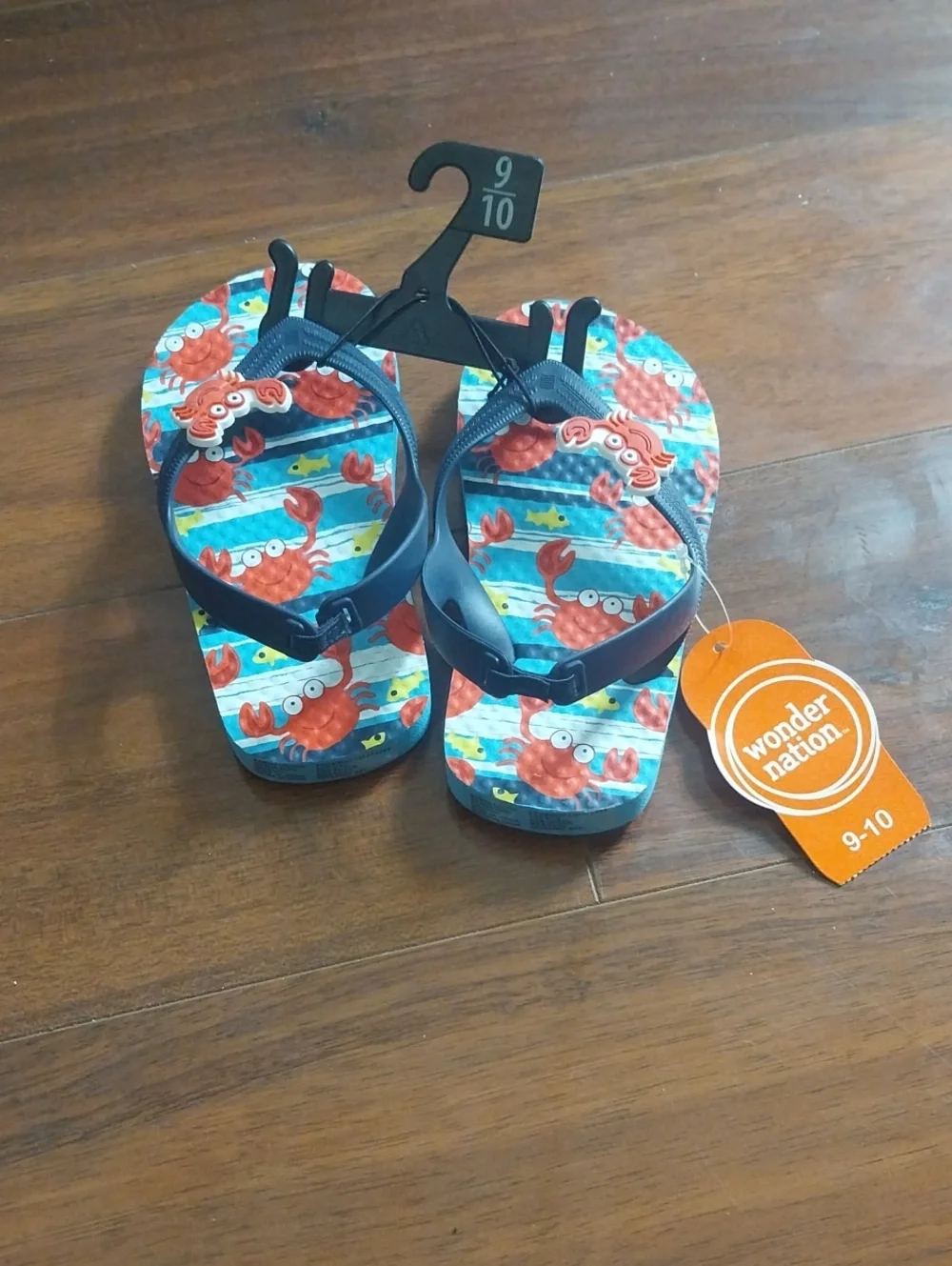 wonder nation Red Crab Navy Blue Striped Kids Flip Flops